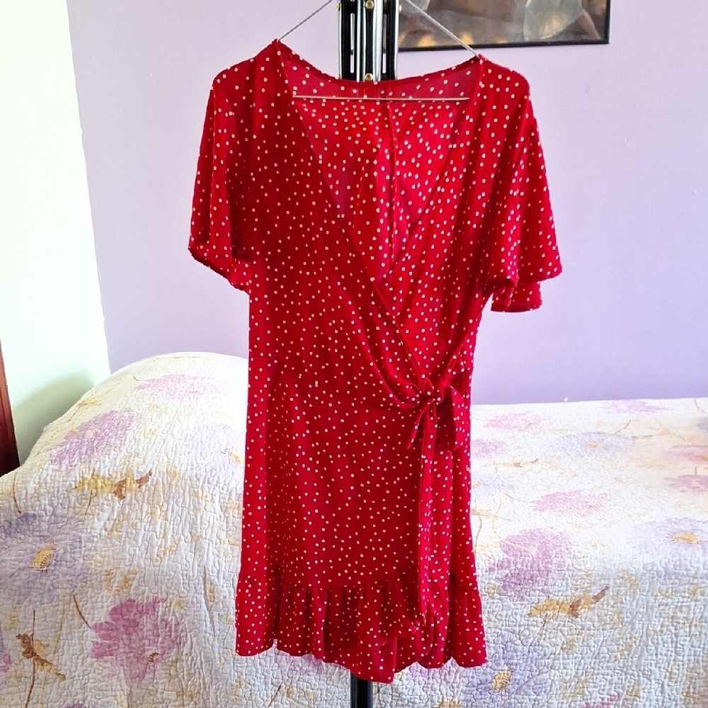 Red Flutter Sleeve Wrap Sundress